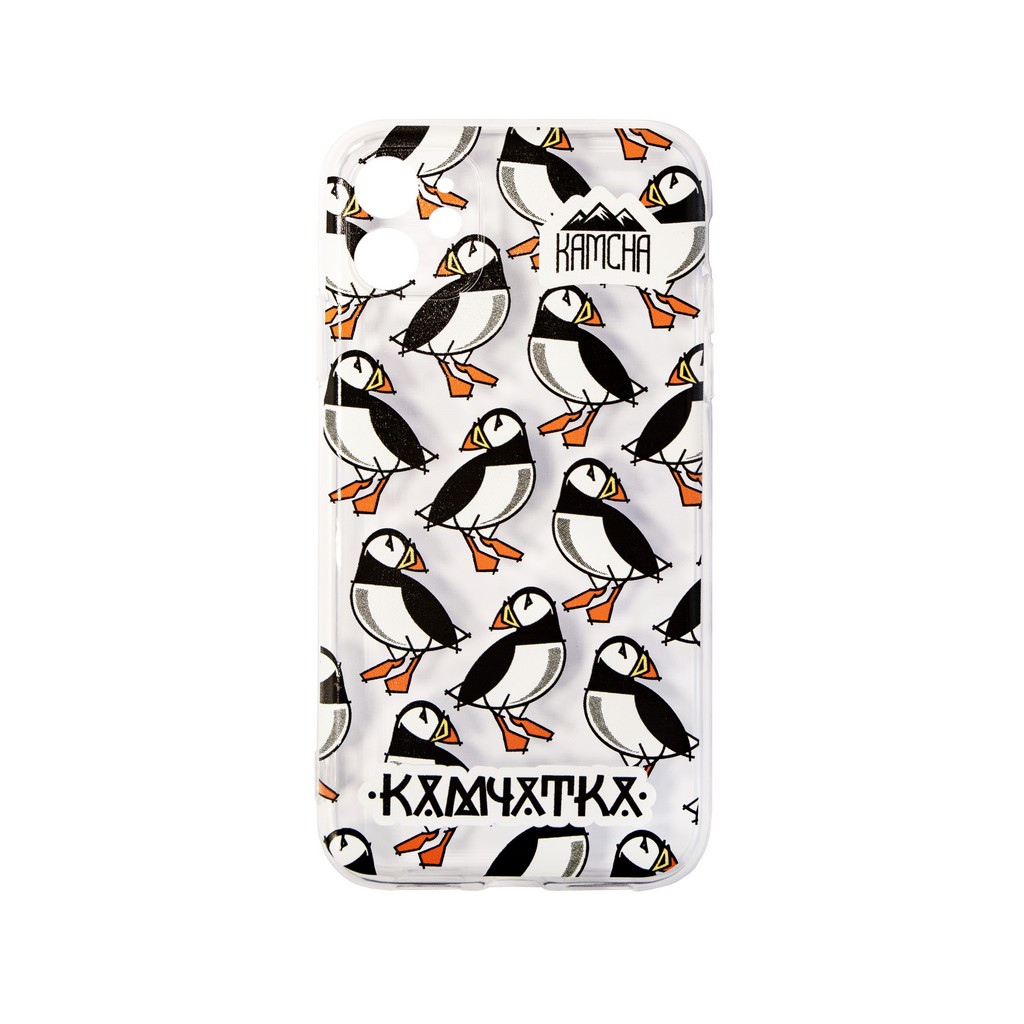 Чехол силиконовый KAMCHA FANSTA Puffin паттерн IPhone прозрачный