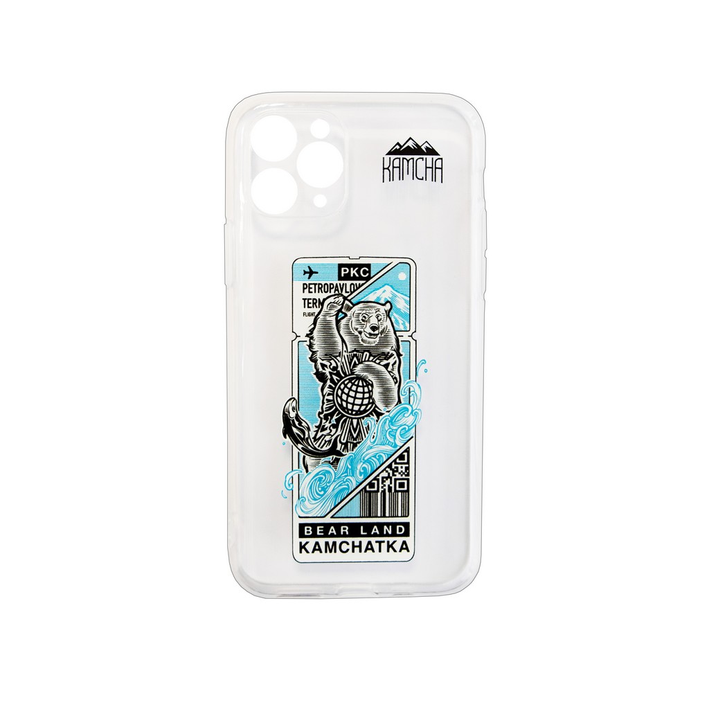 Чехол силиконовый KAMCHA FANSTA Ticket to Kamchatka Медведь IPhone  прозрачный » CS-K-FTKamBearBlk-Slcn11Pro-01-00 » Магазин Kamcha Shop