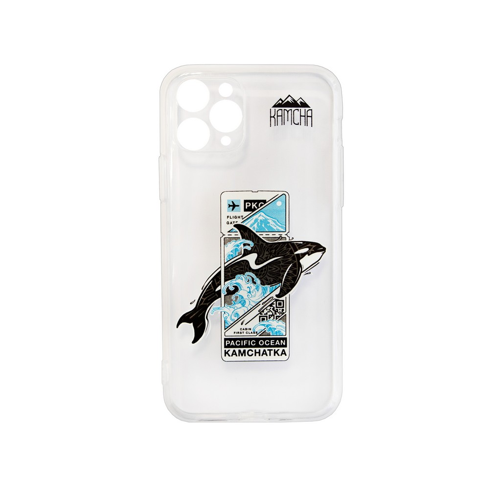 Чехол силиконовый KAMCHA FANSTA Ticket to Kamchatka Косатка IPhone  прозрачный » CS-K-FTKamOrcBlk-Slcn11Pro-01-00 » Магазин Kamcha Shop