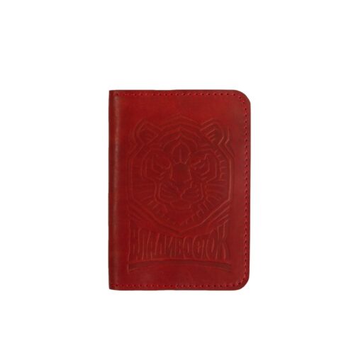 Обложка на паспорт Владивосток Тигр  нат.кожа красный-ID-VLD-Trg-Natlthr-11-02