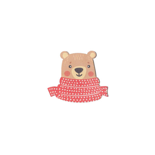 Значок деревянный Cartolina Медведь с шарфом  деревянный светлое дерево-PN-CR-BerWScMlt-Wd-50-01